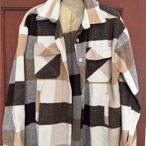 Amazon Women's Plaid flannel shirt Jacket - Brown, Tan, Cream